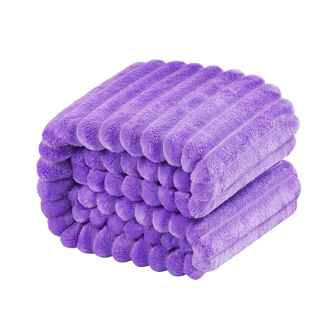 NTBAY Plush Flannel Oversized Baby Blanket, 50X60 Inches Soft and Warm Toddler Blanket with Striped Texture Nursery Bed Blanket for Stroller, Crib, Travel, Baby Gift, 50"x60", Purple