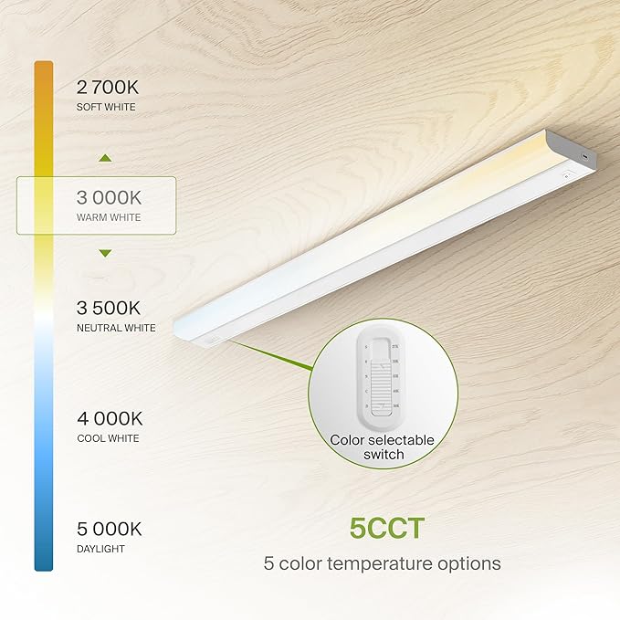 ASD 40 Inch Hardwired LED Under Cabinet Light, On/Off & 5CCT Switch 2700K-5000K, 20W 1814LM CRI90+, Direct Wire Low Profile Linkable Fixture, Dimmable Under Counter Kitchen Lighting, White, UL