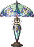 RIVER OF GOODS 24.5" H Halston Double Lit Blue Bowl Shade Stained Glass Table Lamp