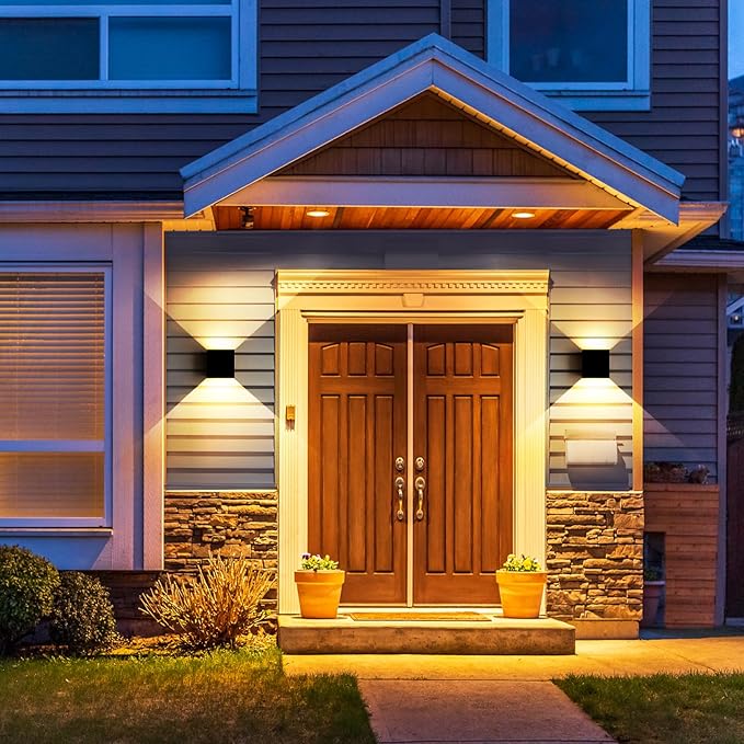 20W 2Pack Led Black Outdoor Wall Sconces Light Fixtures Modern Exterior/Interior Waterproof Porch Wall Mounted Lighting Outside Wall Lamps for Garden Shop Yard Patio Home Entryway Park Staircase