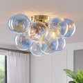 Semi Flush Mount Ceiling Light 18.5"-Glass Bubble Chandelier Lighting Modern Hallway Light Fixtures Brushed Gold with 13 Swirled Colorful Globe for Dining Room Kitchen Bathroom Entryway Bedroom