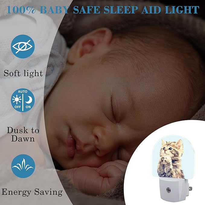 Night Light Plug into Wall Cute Praying Cat Night Light with Dusk to Dawn Sensor Night Light for Kid Girls Boys Women Men Room Decor, Hallway, Kitchen, Bathroom, Nursery, Stairs