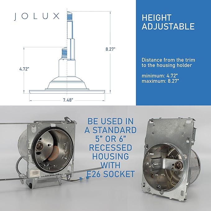 Jolux 4-Pack 5/6 Inch Retrofit Led Can Lights Adjustable Retrofit Downlight,Recessed Light Flat Trim,8.5W=40W, 650 Lumens 5000K Daylight, Dimmable,ETL Damp Rated, E26 Screw Base,Easy Install.…