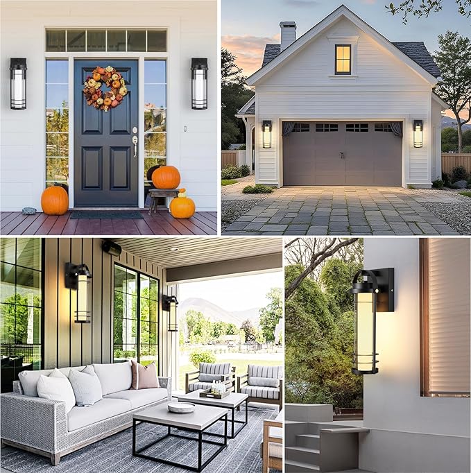 Outdoor Wall Lantern, Dimmable Wall Lights Fixture with 5 Color Temperatures, 15" Modern LED Sconce Waterproof Porch Lighting with Clear Glass for House Garage Doorway Patio, 1Pack