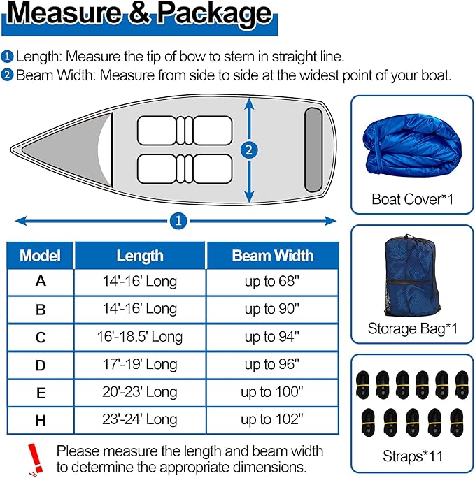 iCOVER Trailerable Boat Cover- 14'-16' Heavy Duty Waterproof Tarp Covers, Fits V-Hull, Fish&Ski, Pro-Style, Fishing, Runabout, Bass Boats, up to 14ft-16ft Long X 90" Wide