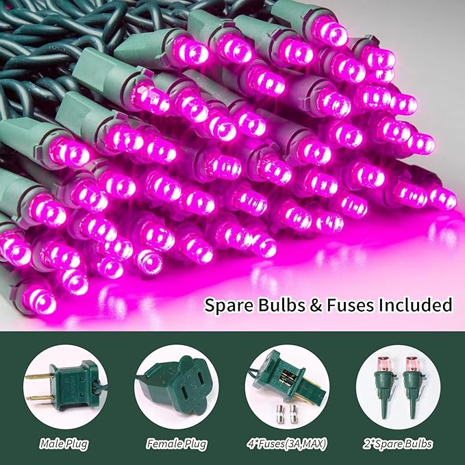 LAMPHOME Pink Valentine Lights String, 64.8 Ft 300 Count Valentines Day, Pack of 3 Strands 21.9 Ft 100 Lights UL Certified Commercial Grade Green Wire 5mm Holiday String Light