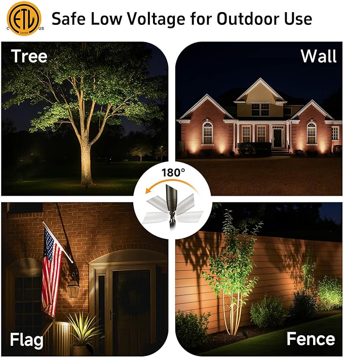 Gardenreet Low Voltage Spotlight LED - 12V Outdoor Light Fixture Weather Proof, Brass Landscape Lights Hardwired, Bronze for Flag Sign with Neutral White MR16 Removable Bulbs (10 Pack)