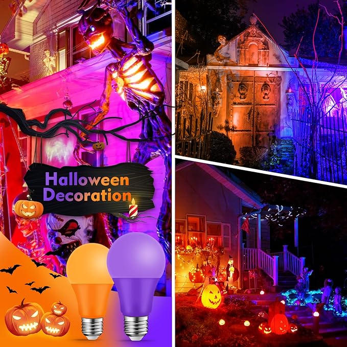 Orange Purple Light Bulbs - [ 4 Pack ]- 9W（60W Equivalent） E26 Base LED Halloween Light Bulb for Festivals Party Halloween Christmas Bar Events Home Decor