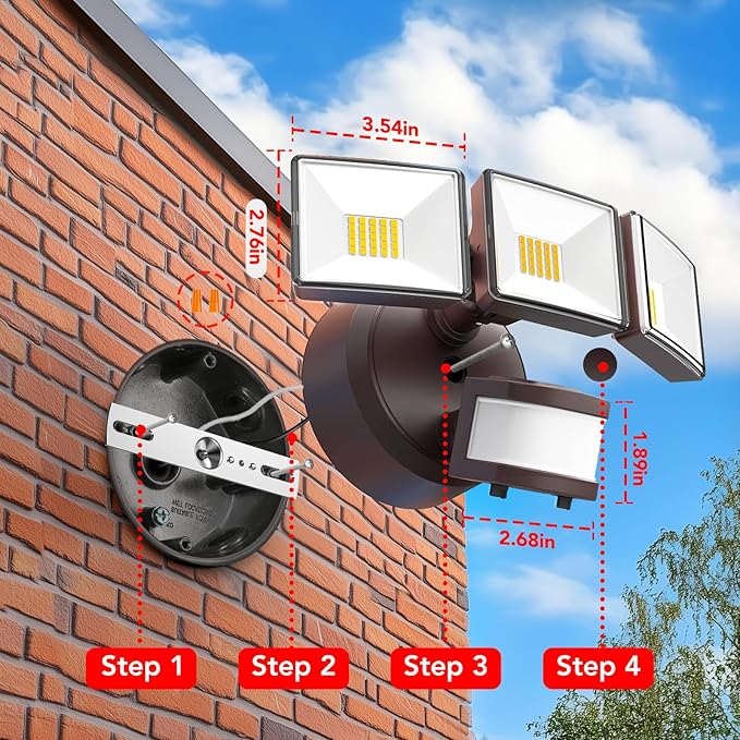 OREiN 4500LM/35W Flood Lights Outdoor, 180°/40FT Motion Sensor Outdoor Lights Dusk to Dawn Security Lights IP65 Waterproof 3 Modes for Outside 4500SQ.FT Front Door, Garage, Bronze (Hardwired)