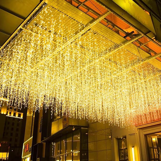 LED Icicle Christmas Lights, 16.4FT 216 LEDs Fairy Extendable Curtain 8 Modes Dangling Twinkle Novelty Hanging String Lights for Ceiling Garden Party Decorations, Warm White 5M
