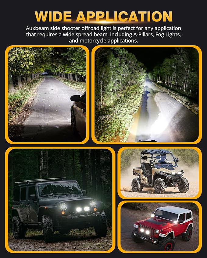Auxbeam V-MAX Series 4in 92W Round LED Pods with Amber Covers, Side Shooter LED Offroad Driving Light with DRL, 270° Combo Beam Pattern Universal Auxiliary Light for Truck ATV Wrangler Ford Pickup