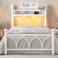 EnHomee Twin Bed Frame with Headboard,Metal Twin Size Bed Frame with Storage,LED Lights,Power Outlets,Sturdy & Easy Assembly,No Box Spring Needed,White