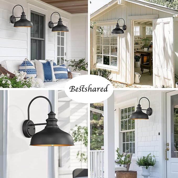 Bestshared Outdoor Barn Lights, 11.4 Inch Dome Outdoor Wall Sconce, E26 Socket Weather Resistant Farmhouse Porch Wall lamp, Anti-Rust Exterior Lighting Fixture for House, Porch,Doorway, Patio, Garage