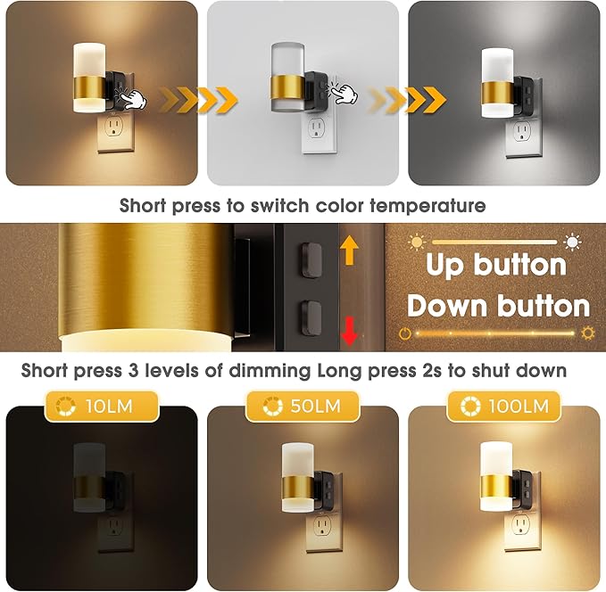 L LOHAS LED Night Lights Plug into Wall,[2-PACK] Acrylic Plug in Night Light with Dusk to Dawn Sensor,3CCT 1600K/2700K/5000K,Brightness Adjustable,180°Rotating Nightlight for Adults Bathroom Bedroom