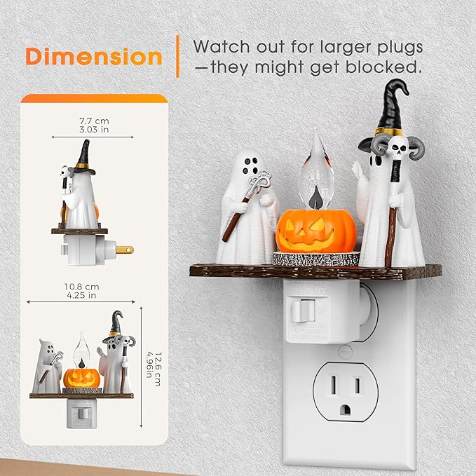 Briignite Ghost Campfire Night Light[2 Pack], Flickering Night Lights Plug into Wall, Cute Halloween Night Light for Kids, Plug in Ghost Nightlight with 360° Rotatable for Halloween Decorations Party