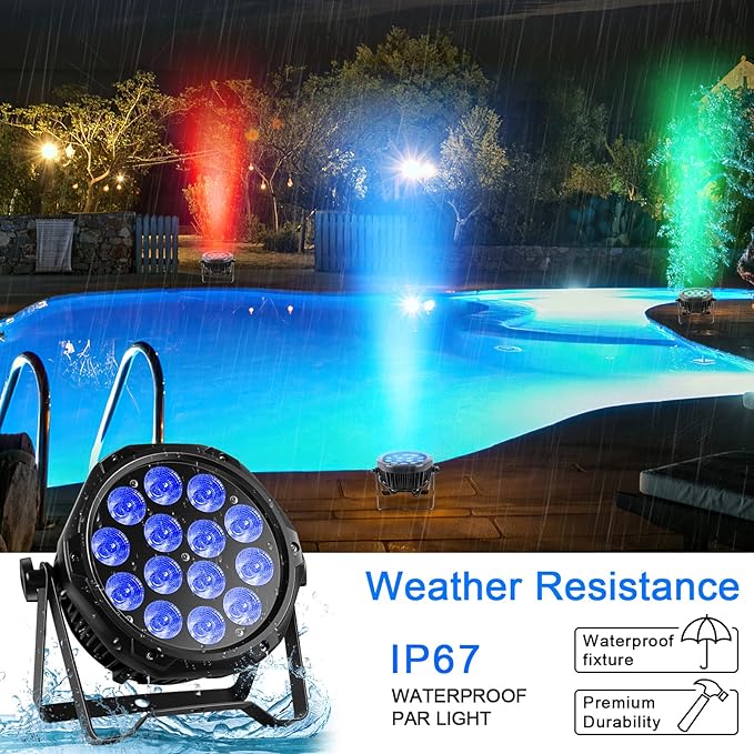 14LED Par Lights Outdoor Waterproof RGBW 4-in-1 Stage Light, 210W Wash Par Can Light, DMX Control Strobe Effect for DJ, Church, Wedding, Outdoor Event, Halloween, Christmas, Club, Wedding, Bars