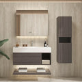 24" Modern Floating Bathroom Vanity Set with Sink, Side Cabinet, LED Smart Mirror Cabinet, Soft-Close Drawer & Open Storage Shelves, Grey Oak