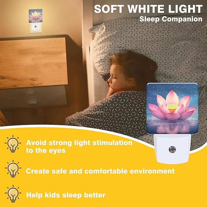 Night Light Pink Lotus Flower Night Lights Plug into Wall Smart Dusk to Dawn Sensor 0.5W Energy Efficient Led Lamp for Men Women Bedroom Bathroom Hallway Stairway Decor