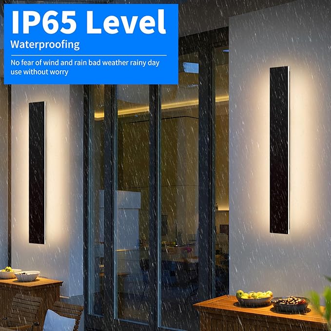 Mikeru 2 Pack Upgraded 39.3" Long LED Wall Sconce, 4.3" Wide IP65 Waterproof Outdoor Wall Lights, 3000K Warm White Exterior Lighting Fixtures for Front Porch, Garage, Basement & Patio