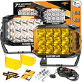 Auxbeam V-MAX Series 204W LED Driving Pod Lights, 7Inch Rectangle Offroad Spotlight with Amber DRL & Backlight, 270° Side Shooter Ditch Auxiliary Spot Flood Combo Beam for Truck Jeep Pickup SUV ATV