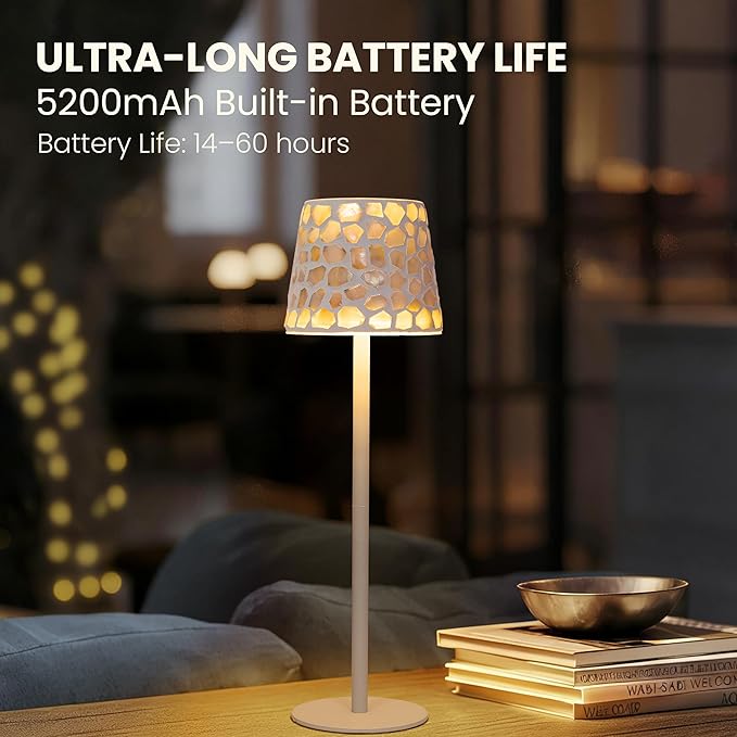AELS Mosaic Rechargeable Lamps Cordless White Lamps Set of 2, 5200mAh Handmade Portable LED Touch Table Lamps, 3 Color Stepless Dimming Battery Powered Lamp, Wireless Lamp for Restaurant Bedroom