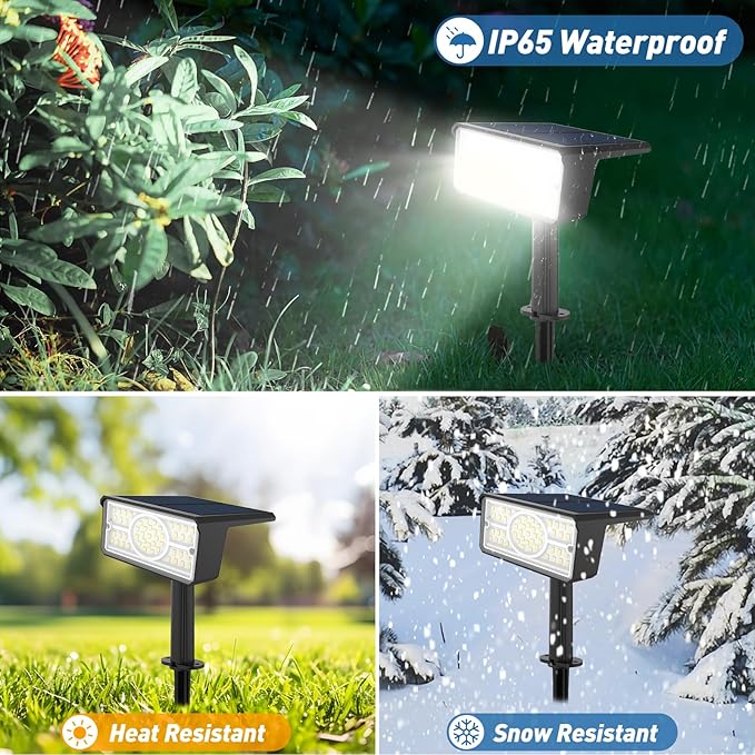 T-SUN Solar Spot Lights Outdoor 8 Pack, 49 LED 2 Lighting Modes, IP65 Waterproof Landscape Spotlights, 2 in 1 Auto On/Off Solar Lights for Yard, Garden, Driveway, Pathway (White)