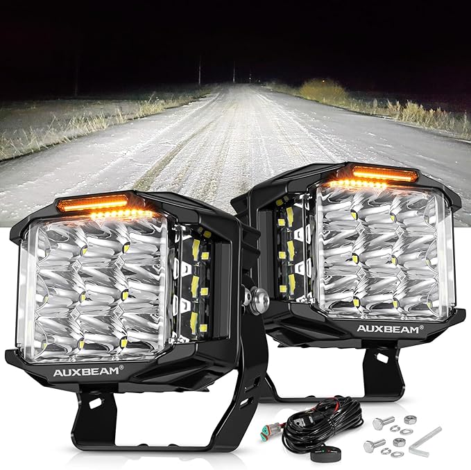 Auxbeam 5" 168W LED Cube Pods Offroad Driving Light with Amber Covers, 16440LM Bright Square Offroad Lights with Side Shooter 270° Combo Beam Ditch Light, DRL for Jeep ATV Wrangler Ford Truck Pickup