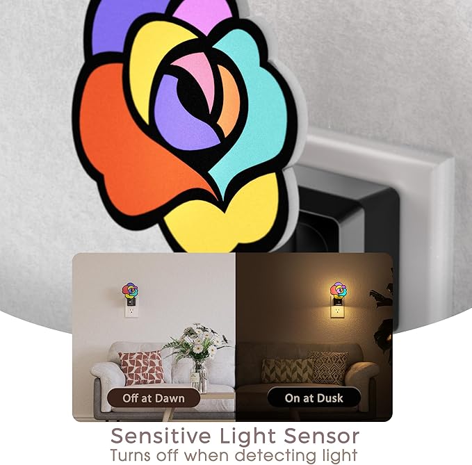 Briignite Flower Night Light, Decorative Rose Night Lights Plug into Wall with Dusk to Dawn Sensor, Adjustable Brightness LED Nightlight Dimmable for Bathroom Bedroom Hallway, 3000K Warm White, 2 Pack