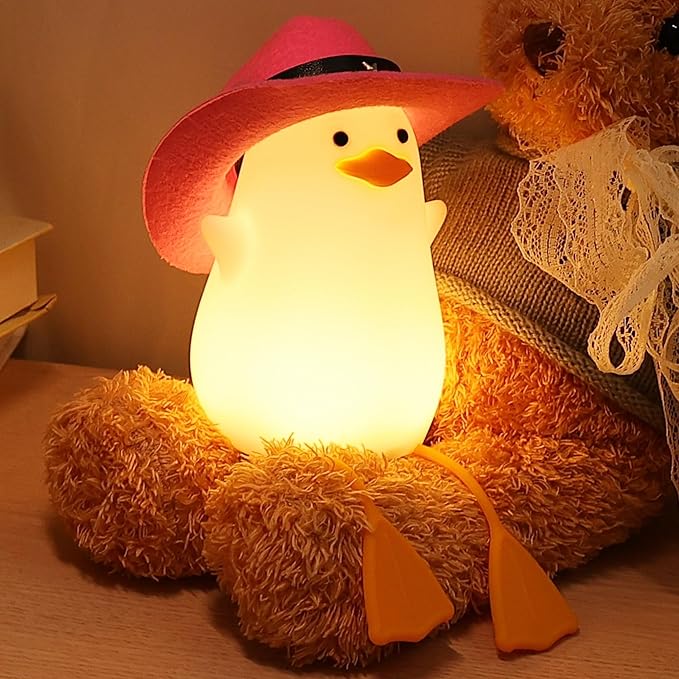 Cute Benson Ducks Night Light, Squishy Touch Silicone Animal Nursery Bedside Lamp, Dimmer & Rechargeable, Birthday Gift for Boys, Girls, Teens (Pink Duck)