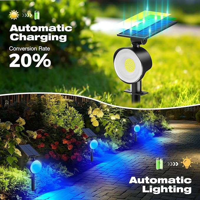 nipify 2 Pack Solar Spot Lights Outdoor Waterproof, Solar Spotlight Light for Outside Yard Landscape Lighting Pathway Lights Wall Auto On/Off, Blue