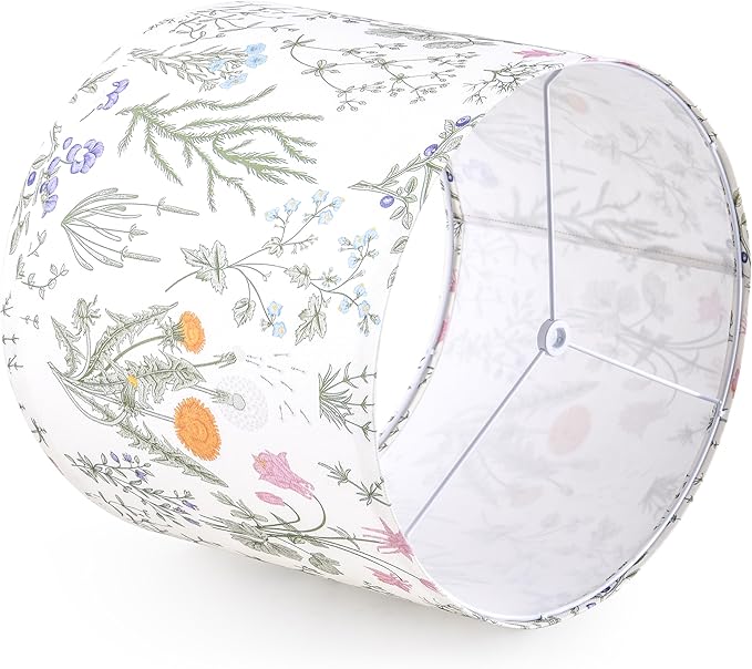 Set of 2 Large Drum Lampshades Floral Printed Lamp Shades - 16" x 16" x 12" - Ideal for Table & Floor Lamps Natural Linen- Hand Crafted - Farmhouse Decor - Assembly Required By GO&SO