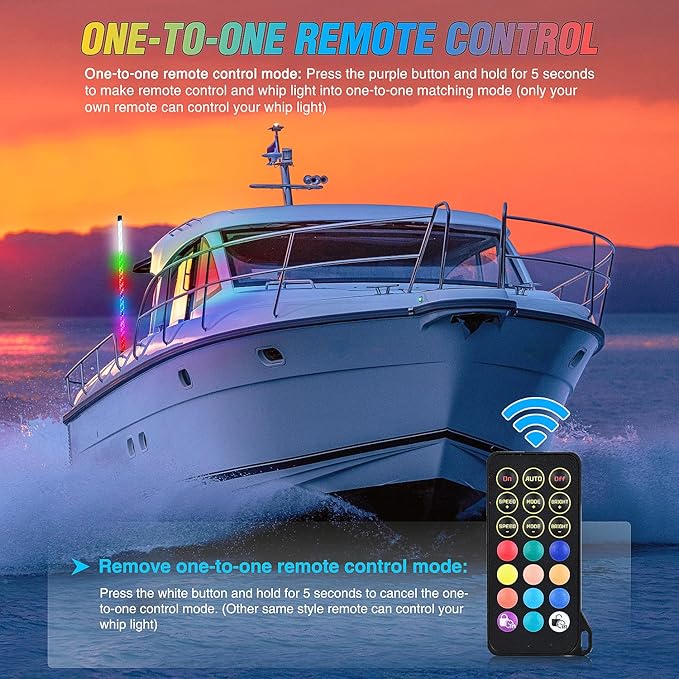 Nilight Boat Navigation Whip Light 3FT 360° Visibility 2NM Coast Guard Compliant 400+ Patterns with Remote Plug-in Base LED Spiral Boats Stern Lights for Night Fishing, Yacht, Pontoon Accessories