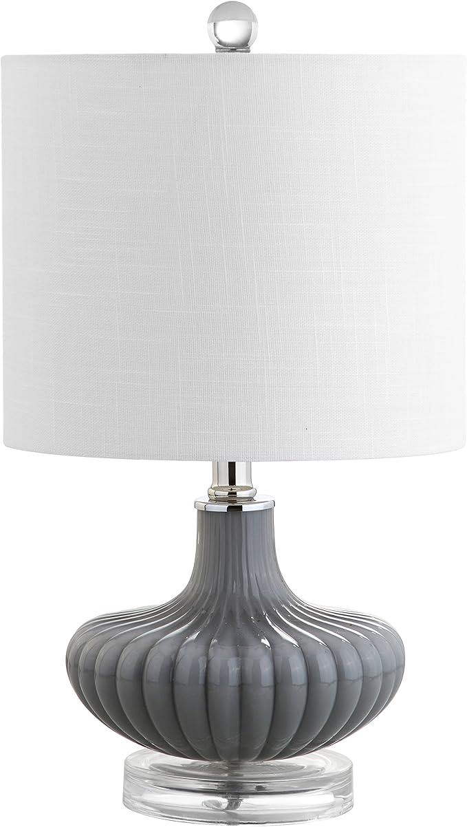 JONATHAN Y JYL1032A Kamille 18" Glass and Lucite LED Table Lamp Contemporary French Country Bedside Desk Nightstand Lamp for Bedroom Living Room Office College Bookcase LED Bulb Included, Gray