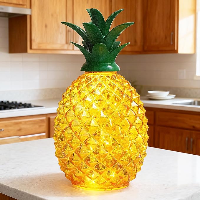 Mercury Glass Pineapple Lamp with Timer, Pineapple Fairy Lights,Glass Table lamp,Battery Operated Led Night Light for Kids Room,Bedroom,Home Decoration (Gold)