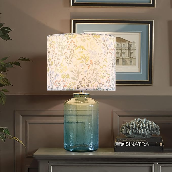 GOSO 1pcs Medium Lampshade Polyester Fiber Printing Flowers Drum Lamp Shade For TableLamp,Floor Lamps,Diy Pendant Light,Wall Hanging,Spider Fitter 13 "Top x 13" Bottom x 10 "Heigh,Assembly Required