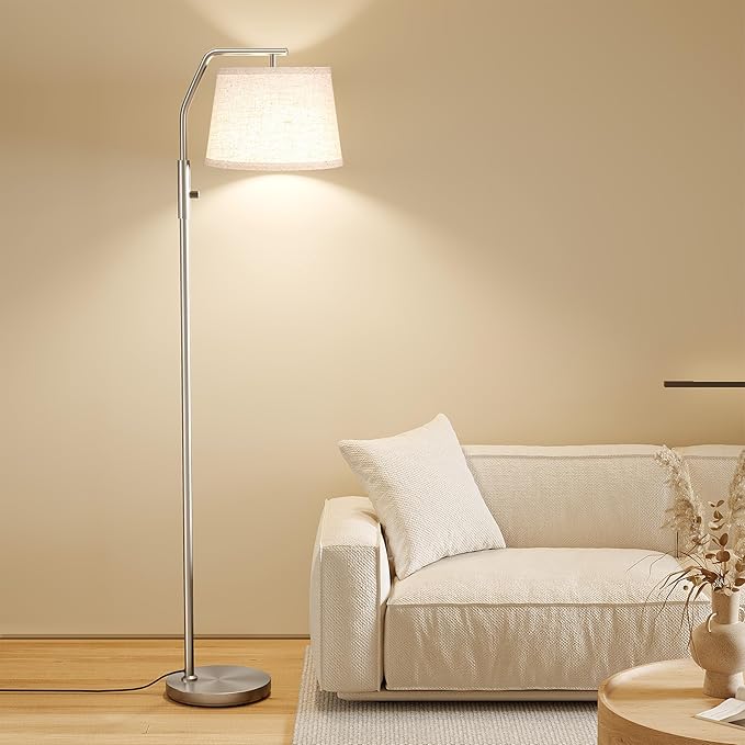 SUNMORY Floor Lamps for Living Room, 9W Bulb Included, Lamp for Bedroom with Adjust Head, Standing Lamp with Rotary Switch, 0-100% Dimmable Floor Lamp for Living Room Bedroom Office Nursery, Nickel.