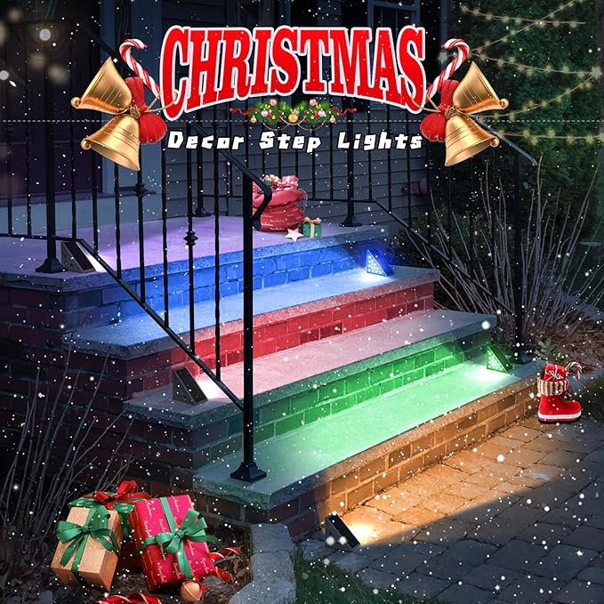 NIORSUN Solar Step Lights for Outside,8 Pack RGB Solid Color Changing Solar Stair Lights Outdoor Waterproof IP67 Auto On Off,Solar Lights for Steps,Stair,Patio,Yard,Porch,Front Door,Deck Decor