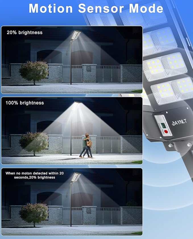 JAYNLT Y-9800W Solar Street Lights Outdoor,6500K Commercial Parking Lot Lights Dusk to Dawn, Waterproof Solar Security Flood Lamps with Motion Sensor and Remote for Yard, Garage, Driveway