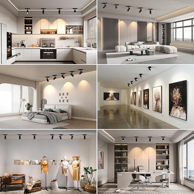 10W Zoomable 5-Color LED Ceiling Spotlight Directional Ceiling Light Indoor Adjustable Ceiling Spot Light Fixture Black Dimmable Flush Mount Accent Lighting 15-60° for Kitchen 1000lm CRI90