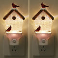 2 Pack Christmas Birdhouse Night Light Plug into Wall Glitter Water Nightlight with USB/Outlet Options, Christmas Decorative Nightlight for Bedroom Kitchen Holiday Decorations Gifts (Birdhouse)