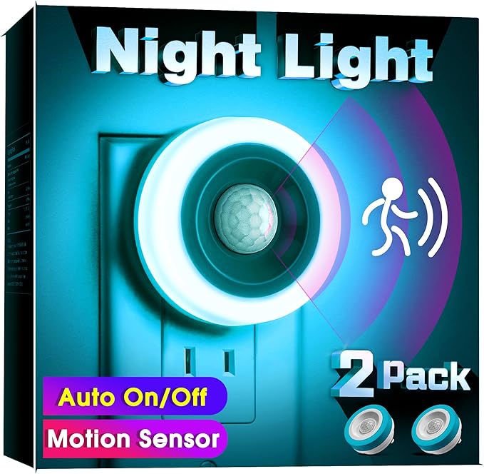Briignite Motion Sensor Night Light Azure Blue, 2 Pack Night Lights Plug into Wall, Auto On/Off Motion Activation Nightlight, Energy-Saving 0.6W LED Blue Night Light, Ideal for Kids, Bedroom, Bathroom