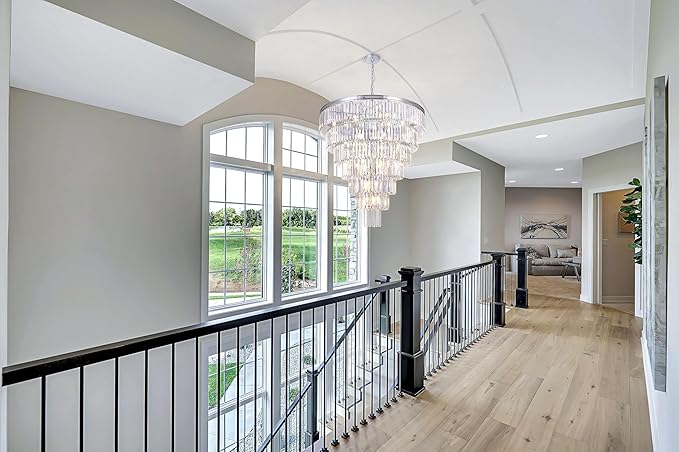 TOCHIC Large Crystal Chandelier for High Ceiling, 40-inch 7-Tier Modern Chrome Crystal Chandeliers Lighting Fixture, Raindrop K9 Round Light for Entryway Staircase Foyer Living Bedroom Dining Room