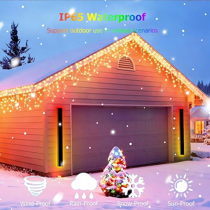 RGB Outdoor Wall Lights Exterior,39in 2PC Modern Outside Linear Wall Sconce,IP65 Waterproof Contemporary Proch Light with Remote and APP Control,Timer Schedule,for Garage and Entrance