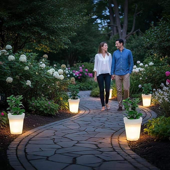 Waterproof Planter Lamp, Solar Garden Lighting, 6.49x7.48 Inches Pot Light with Energy Feature, ABS Built Outdoor Decor, Landscape Illumination with Modern Style, Yard Accent for Patio Pathway