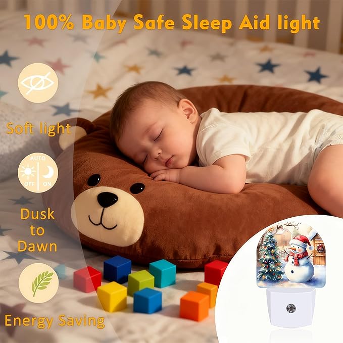 Cute Snowman with Christmas Tree Night Light, Dusk-to-Dawn Auto Sensor Plug in Night Light for Kids, 0.5W Energy Saving LED NightLights for Bedroom/Bathroom, Ideal Gifts for Women Men