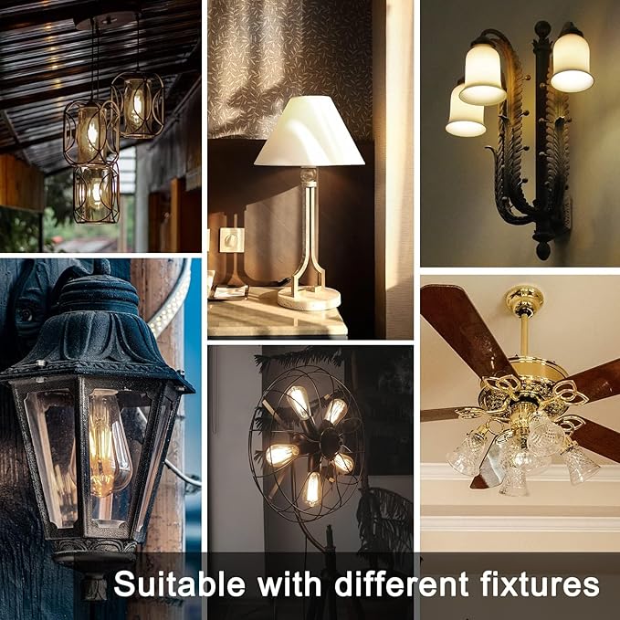 TJOY Edison Light Bulbs, 12 Pack Dimmable Vintage LED Light Bulbs, E26 Medium Base, Warm White 2700K, ST58, 6W, 800LM, 80+ CRI, Antique Decorative LED Filament, Clear Glass