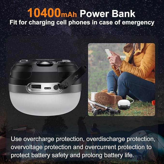 LED Camping Lantern Rechargeable 1400LM, Up to 420H Running Time Camping Tent RGB Light, 10400mAh Emergency Hanging Light for Hurricane, Power Outages, Home, Hiking