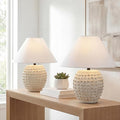 JONATHAN Y JYL5601B-SET2 Effie 18.25" Minimalist Scandinavian Ceramic/Iron Hobnail LED Table Lamp for Bedroom, Living Room, Office, College, Nightstands and Coffee Table, Matte Cream (Set of 2)
