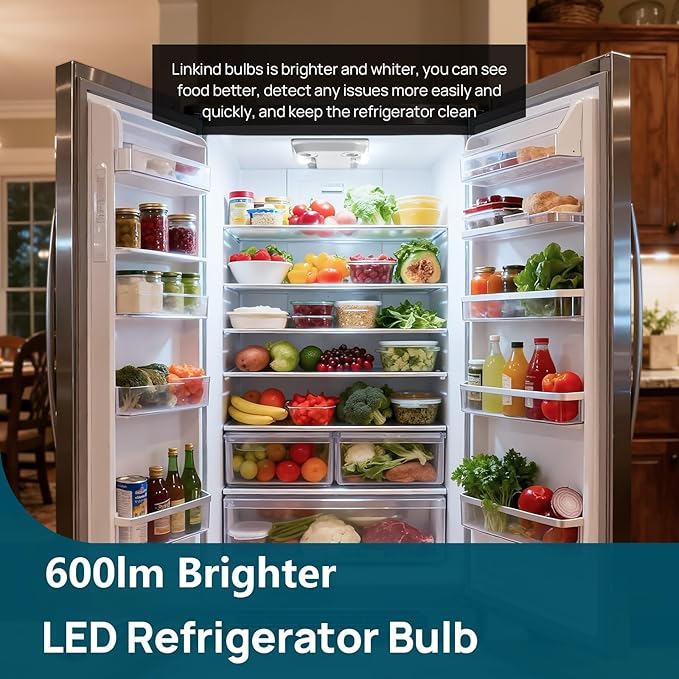Linkind Led Refrigerator Light Bulbs, A15 Fridge Light Bulbs 40 Watts Equivalent Waterproof, 600LM Appliance Light Bulb 120V Non-dimmable 5W LED Bulbs for Freezer, E26 Base, Daylight 5000K, 1 Pack