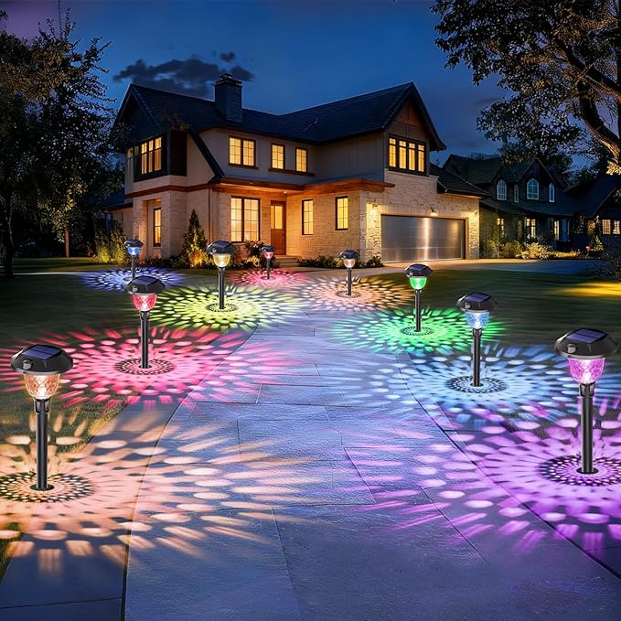 4Pack Solar Pathway Lights Outdoor Waterproof, Multicolor & Warm White Changing LED Solar Lights Christmas Decorations Outdoor with Auto On/Off for Garden, Yard, Patio, Walkway (4, Multicolor)